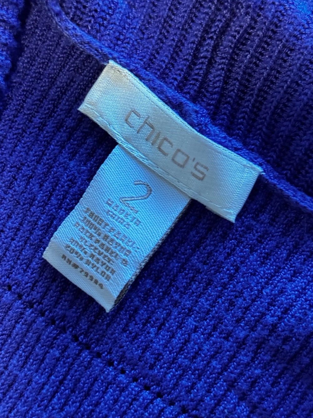 CHICO’S Ruffle Edge Purple Blue Ruffle-Front Open Cardigan Sweater — #LHP - Picture 13 of 16